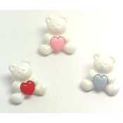 Bouton ours blanc coeur de couleur 